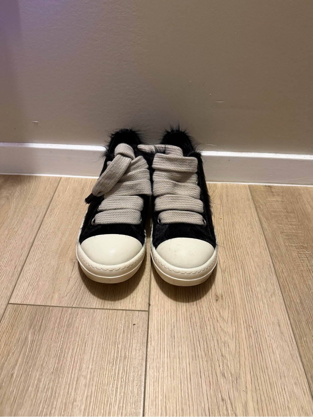 Rick Owen’s Jumbolace Low Sneakers Black Calf Hair
